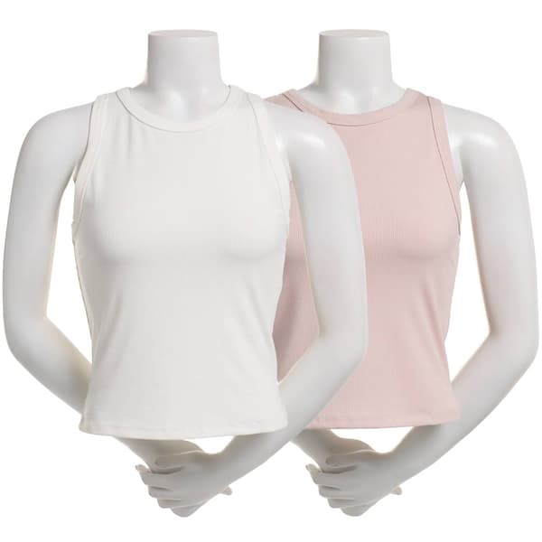 Juniors Pink Rose 2pk. Model Spandex Rib Crew Neck Tank Tops - image 