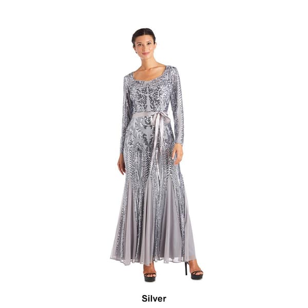 Womens R&M Richards Long-Sleeved Sequined Evening Gown