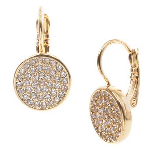 Anne Klein Gold Tone Pave Crystal Disc Drop Earrings - image 