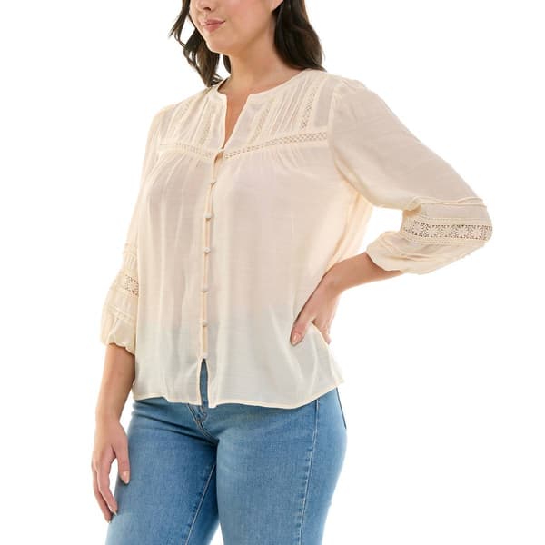 Plus Size Zac & Rachel 3/4 Sleeve Split Neck Button Front Blouse