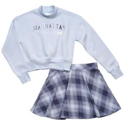 Girls (7-16) No Comment Manhattan Mock Neck Crew w/ Plaid Skirt