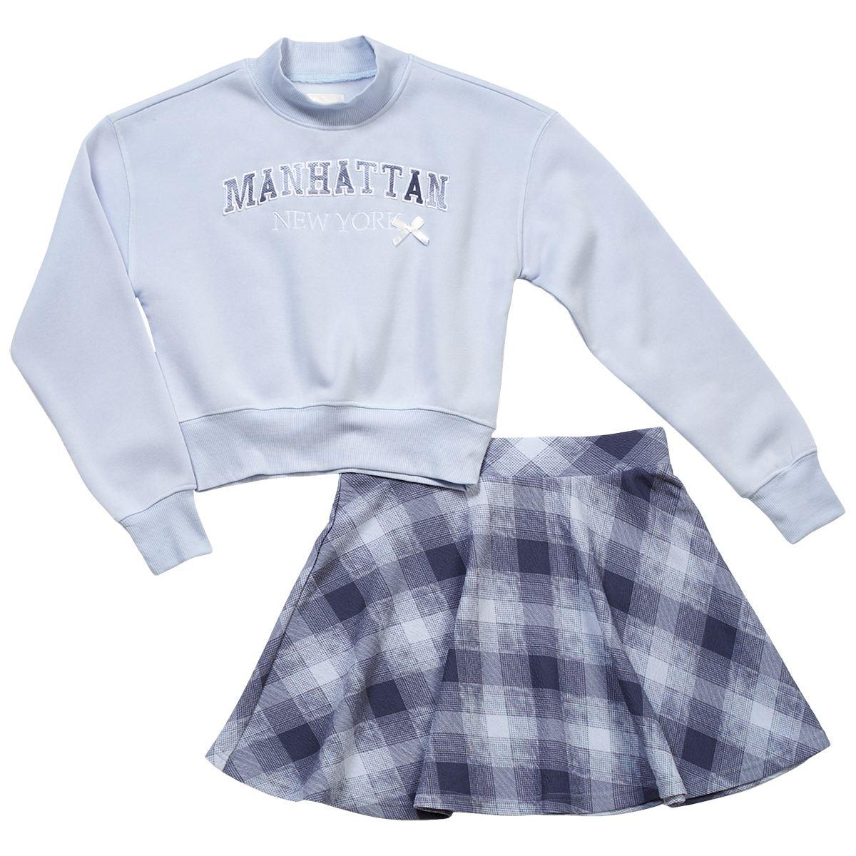 Girls (7-16) No Comment Manhattan Mock Neck Crew w/ Plaid Skirt