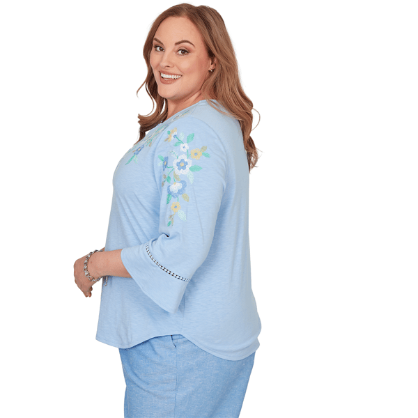 Plus Size Alfred Dunner Caribbean Blues Floral Embroidery Blouse