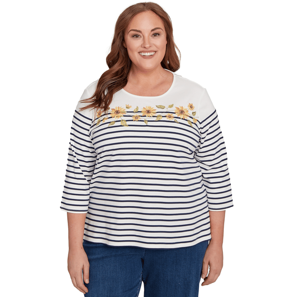 Plus Size Alfred Dunner Classics_F5 Sunflower Neckline Striped T - image 