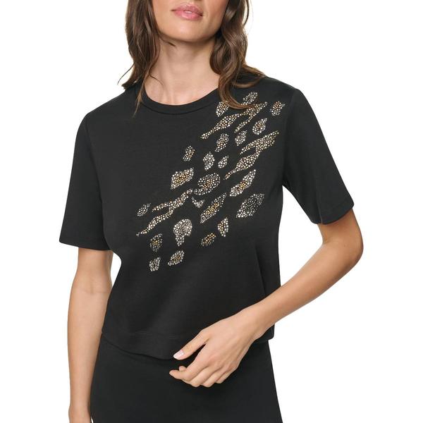 Womens DKNY Short Sleeve Animal Heat Set Detail Top - image 