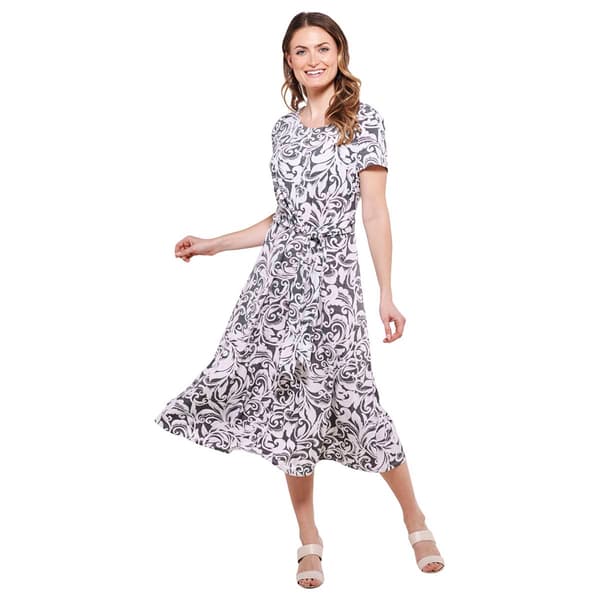 Womens Perceptions Short Sleeve Print ITY Midi Dress - image 