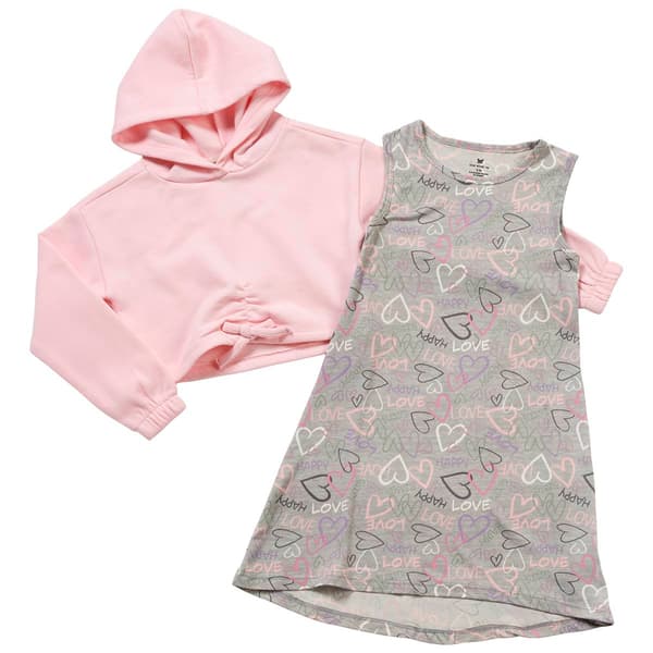 Girls &#40;4-6x&#41; One Step Up 2pc. Fleece Hoodie Print Dress - image 