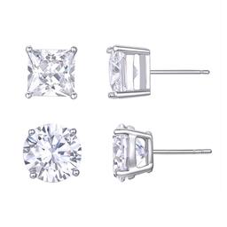 2pr. Sterling Silver CZ Stud Earrings Set