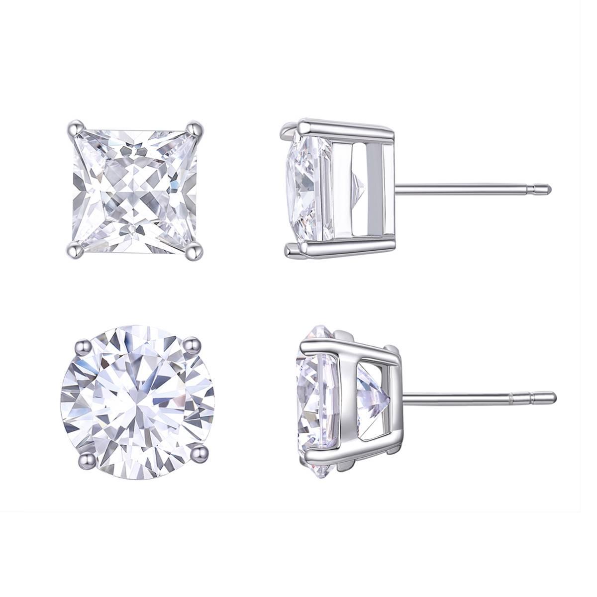 2pr. Sterling Silver CZ Stud Earrings Set