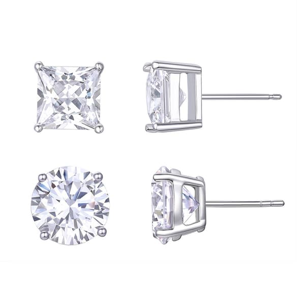 2pr. Sterling Silver CZ Stud Earrings Set - image 