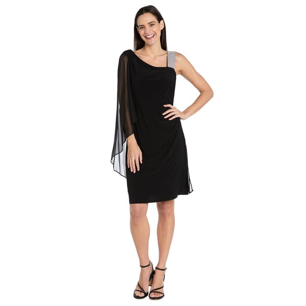 Womens R&M Richards One Shoulder Rhinestone Strap Cape Dress - image 