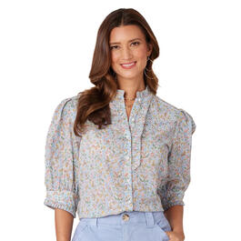 Womens Democracy Ruffled Placket Button Down Woven Blouse