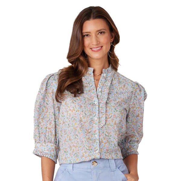 Womens Democracy Ruffled Placket Button Down Woven Blouse - image 