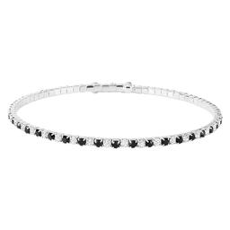 Athra Fine Silver Plated Black & White Crystal Coil Bracelet