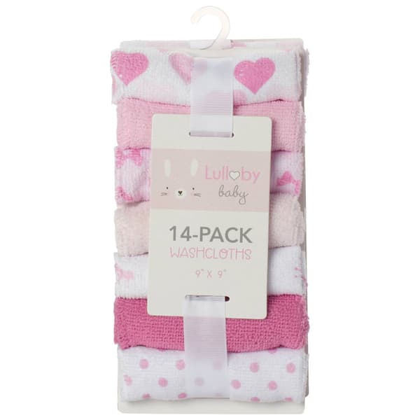 Lullabye Baby 14pk. Hearts/Print/Solid Washcloths - image 