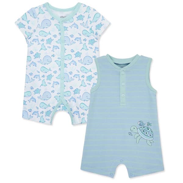 Baby Boy &#40;3-12M&#41; Little Me&#40;R&#41; 2pk. Sea Life & Stripe Rompers - image 