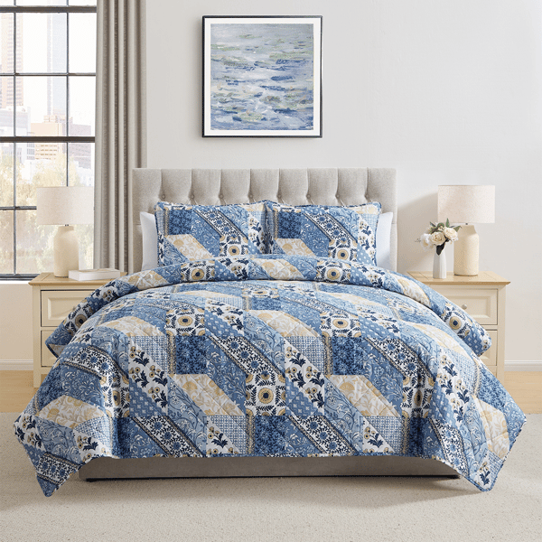 VCNY Home Joel Blue/Yellow 3pc. Patchwork Quilt Set