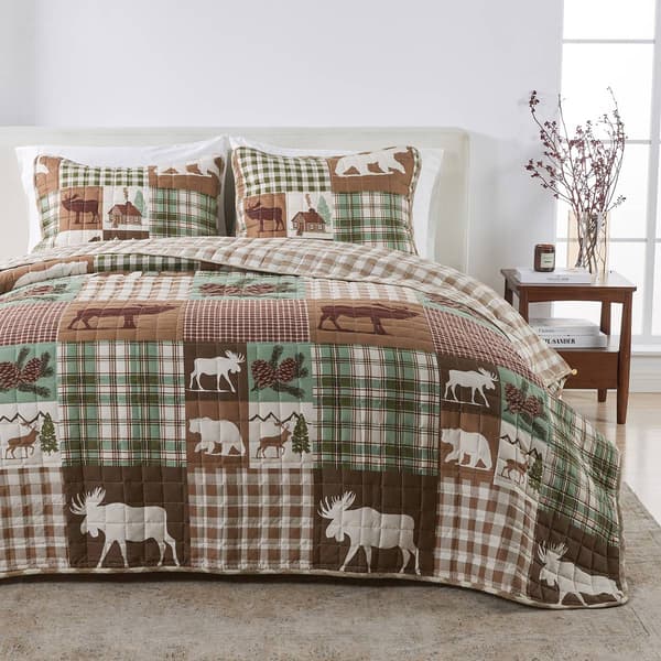 FreshFolds Matthew 3pc. Reversible Green Patchwork Quilt Set - image 