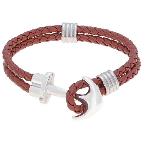 Mens Lynx Stainless Steel & Leather Bracelet - image 