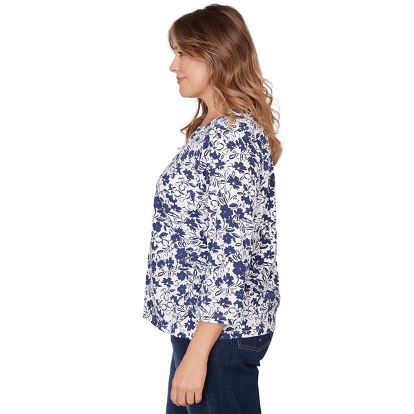 Plus Size Hearts of Palm Printed Essentials Horseshoe Neck Blouse