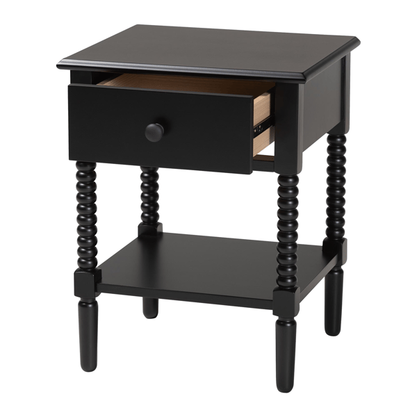 Baxton Studio Braith Farmhouse Black Wood 1-Drawer Nightstand