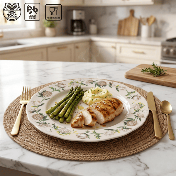 222 Fifth Luxe Peony Neutral Porcelain 12pc. Dinnerware Set