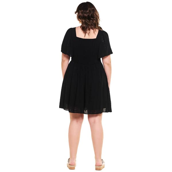 Juniors Plus Angie Solid Twist Front Eyelet A-Line Dress