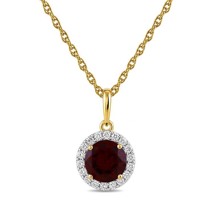 Gemstone Classics(tm) Yellow Gold Garnet Crown Halo Pendant