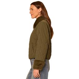 Womens Democracy Front Zipper Faux Fur Quilted Jacket