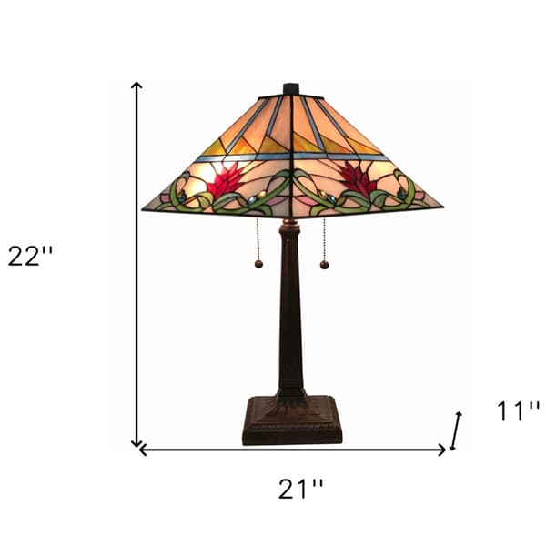 HomeRoots 22in. Floral Stained Glass Candlestick Table Lamp