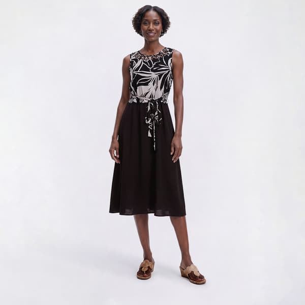 Womens Nina Leonard Sleeveless Color Block Fit & Flare Dress