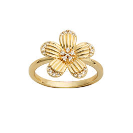 Marsala Gold Plated Clear Cubic Zirconia Flower Ring