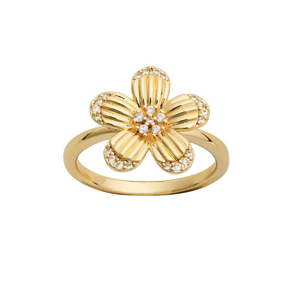 Marsala Gold Plated Clear Cubic Zirconia Flower Ring - image 