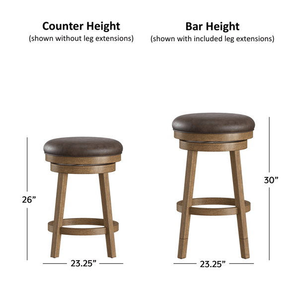 HH2 Home Raine Wood Backless Adjustable Height Swivel Stool