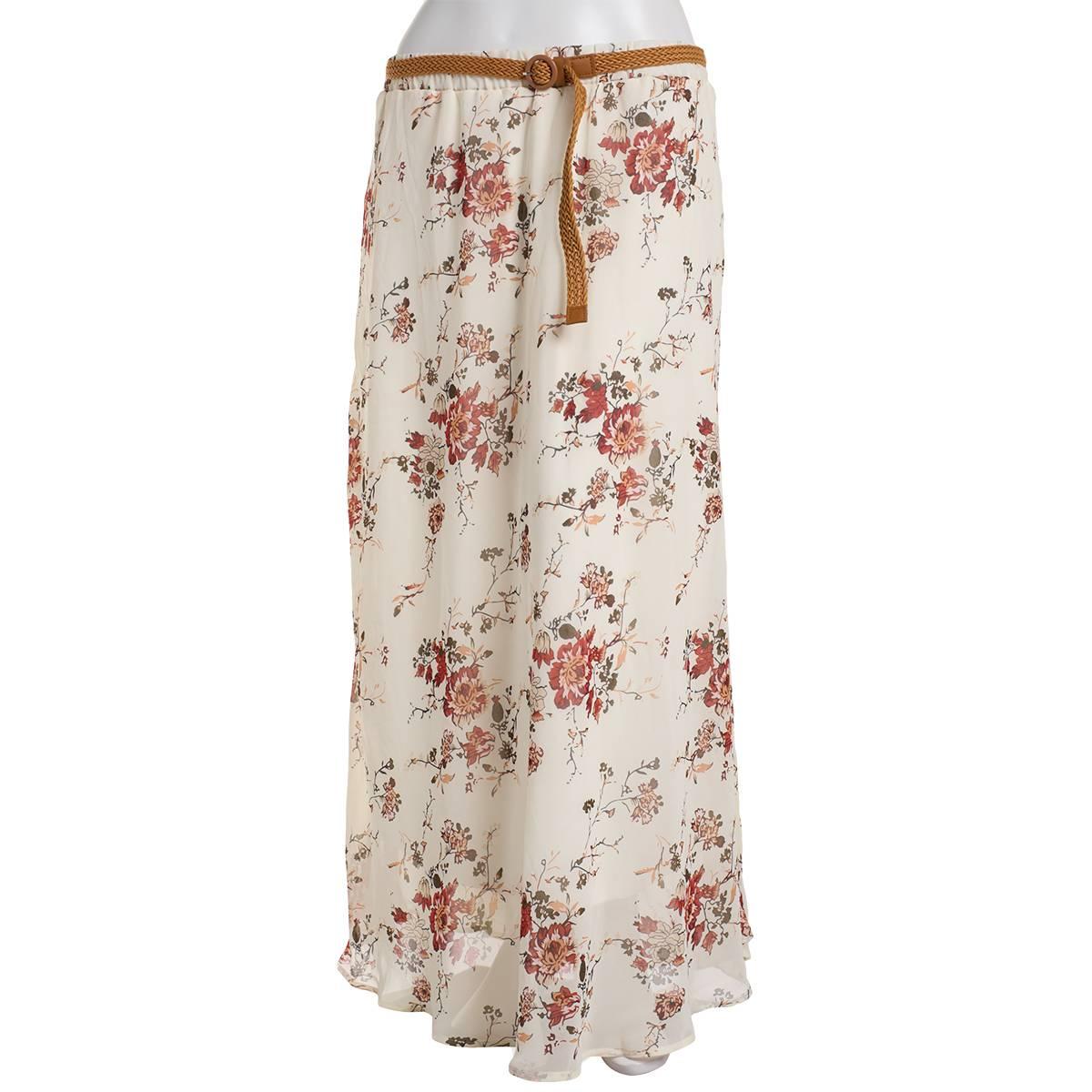 Plus Size NY Collection Chiffon Floral Longer Skirt w/Belt
