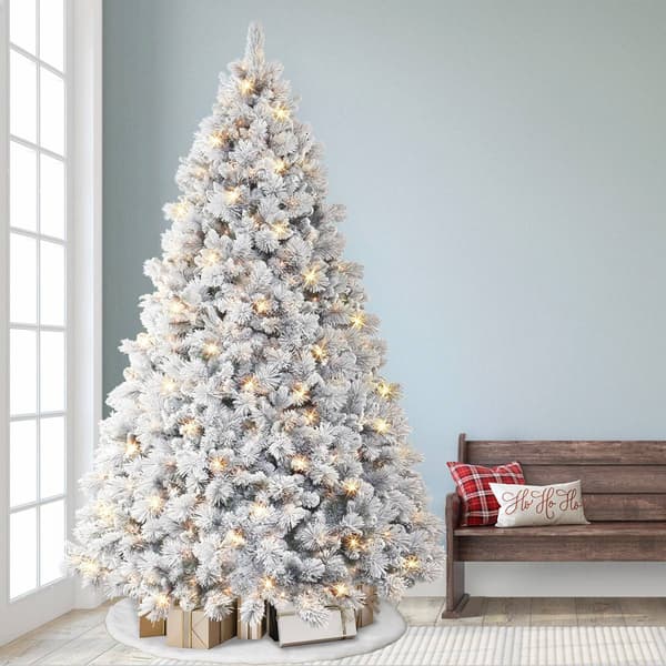 Puleo International 9ft. Pre-Lit Flocked Traditional Pine Tree