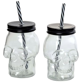 Studio Silversmiths 16oz. Skull Mason Jar Tumbler Cups - Set of 2