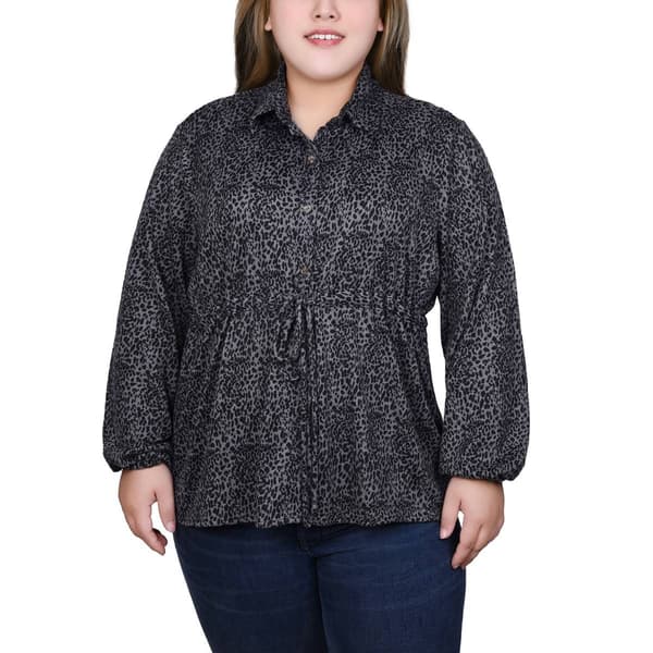 Womens NY Collection Empire Waist Button Front Cheetah Blouse - image 