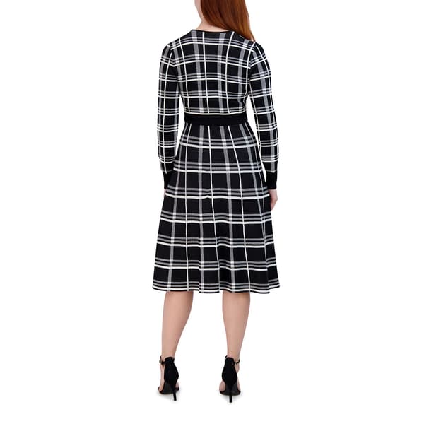 Womens Robbie Bee Plaid Surplus Neck Midi Sweater Dress