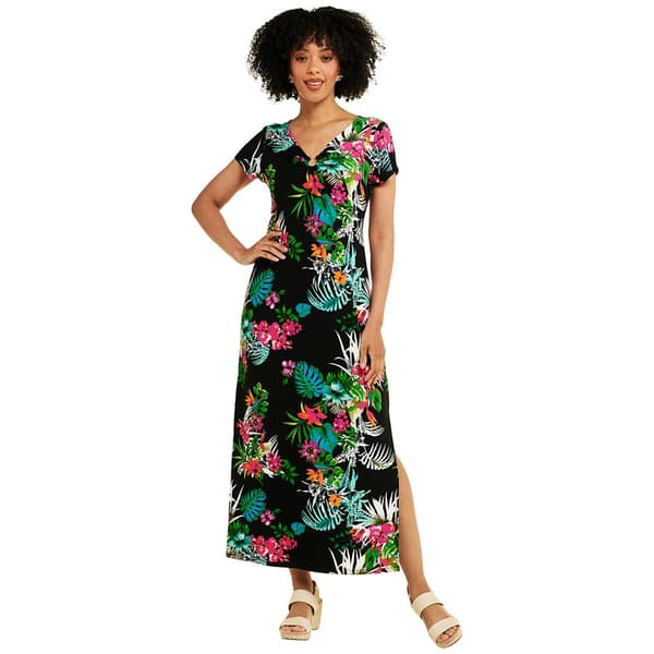 Plus Size Violet B Short Sleeve Hardware Neck Floral Maxi Dress - image 