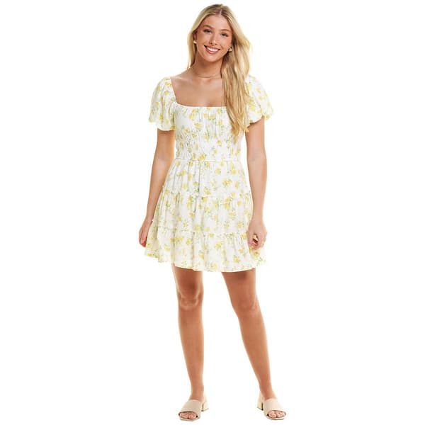 Juniors Trixxi Puff Sleeve Emma Tier Floral A-Line Dress - image 