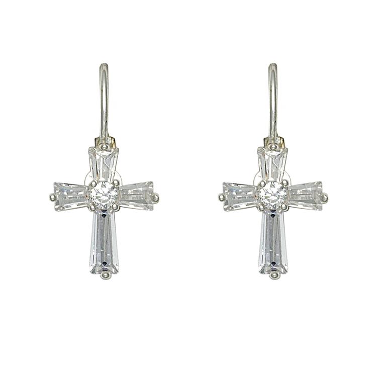 Freedom Lever Back Crystal Cross Earrings