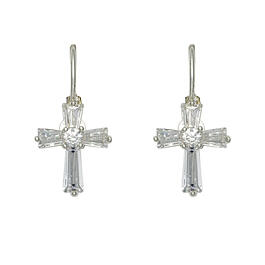 Freedom Lever Back Crystal Cross Earrings