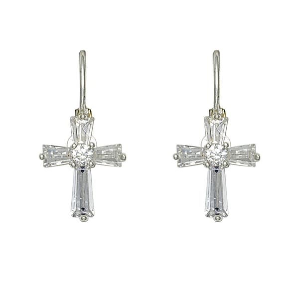 Freedom Lever Back Crystal Cross Earrings