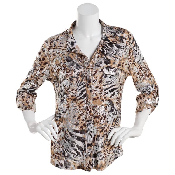 Plus Size Emily Daniels 3/4 Sleeve Foil Abstract Animal Blouse - image 