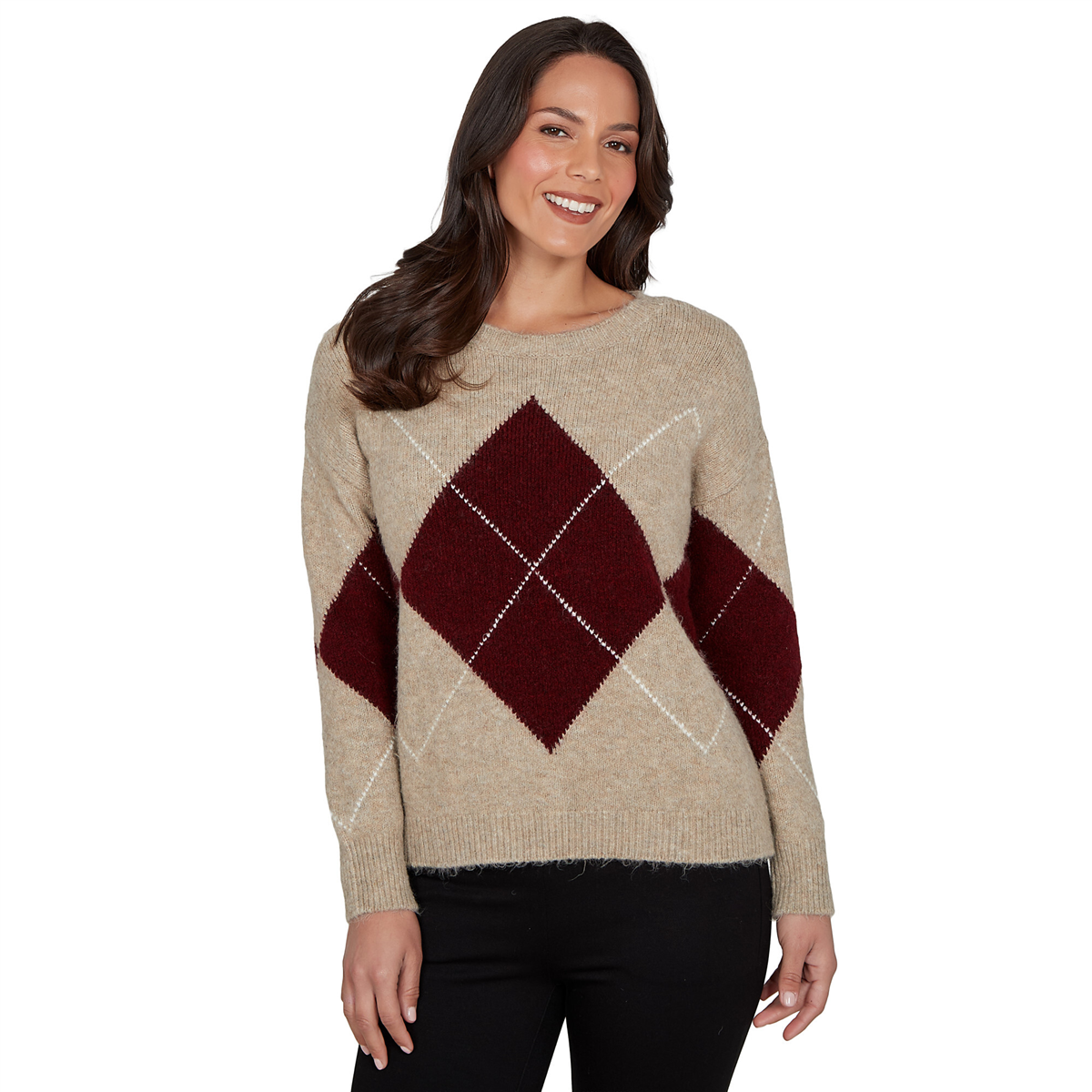 Plus Size Skyes the Limit Fashion Essentials Argyle Sweater