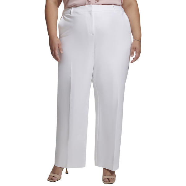 Plus Size Calvin Klein Straight Leg Cotton Dress Pants w/ Belt - image 
