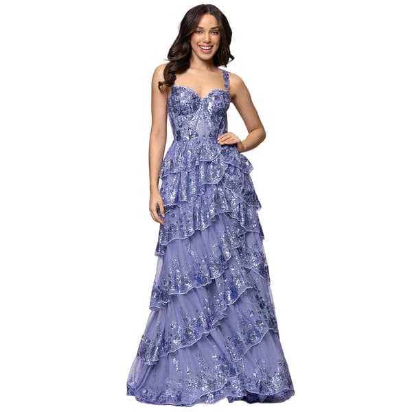 Juniors Blondie Nites Sequin Mesh Tiered A-Line Dress - image 