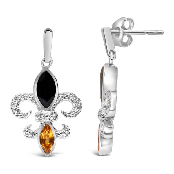 Haus of Brilliance Onyx & Citrine Fleur de Lis Dangle Earrings
