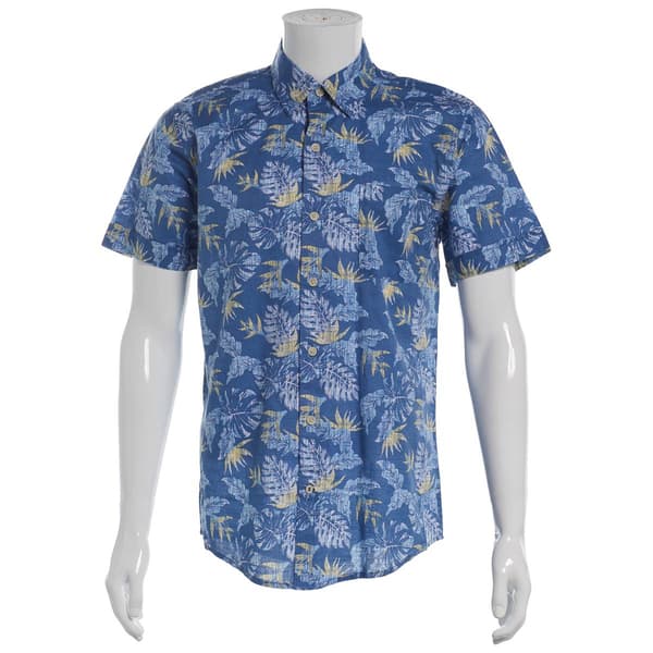 Mens IZOD® Chambray Button Down Short Sleeve Shirt - Moonlight